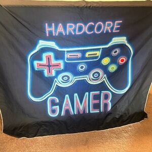 Hardcore Gamer Neon Controller Tapestry - Black